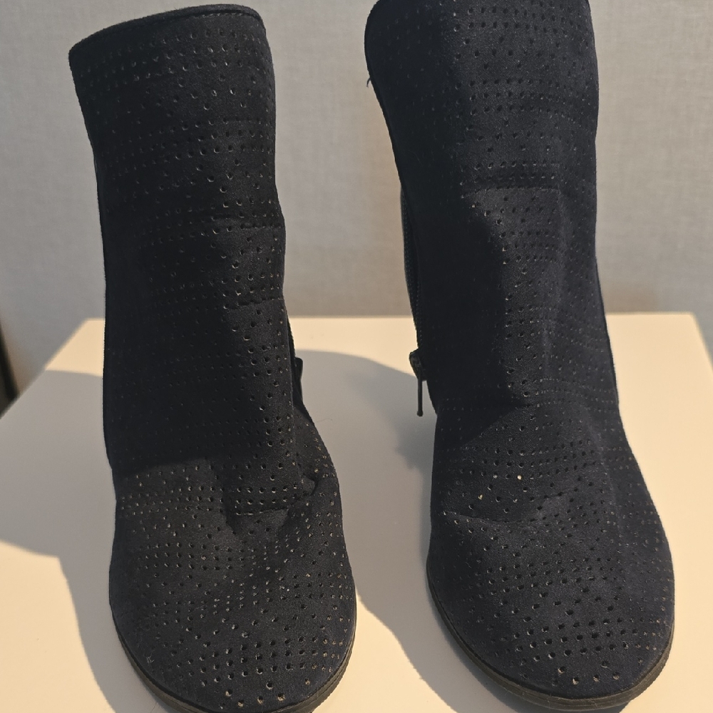 Carlos by Carlos Santana Dark Blue Perforated Suede Ankle Booties